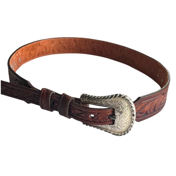 Vintage Justin Womens Leather Belt Heart Cabochon Detail Brown Silver XS/S/M? - Picture 2 of 6